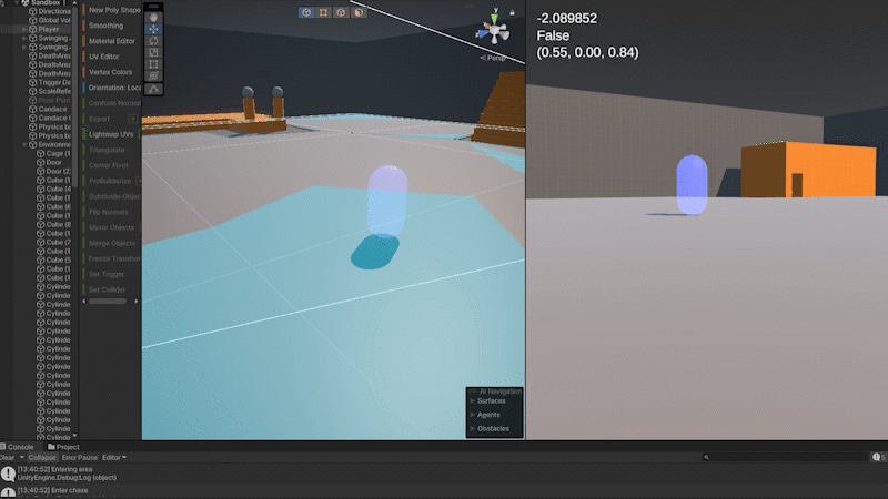 A gif of the player chased by a capsule