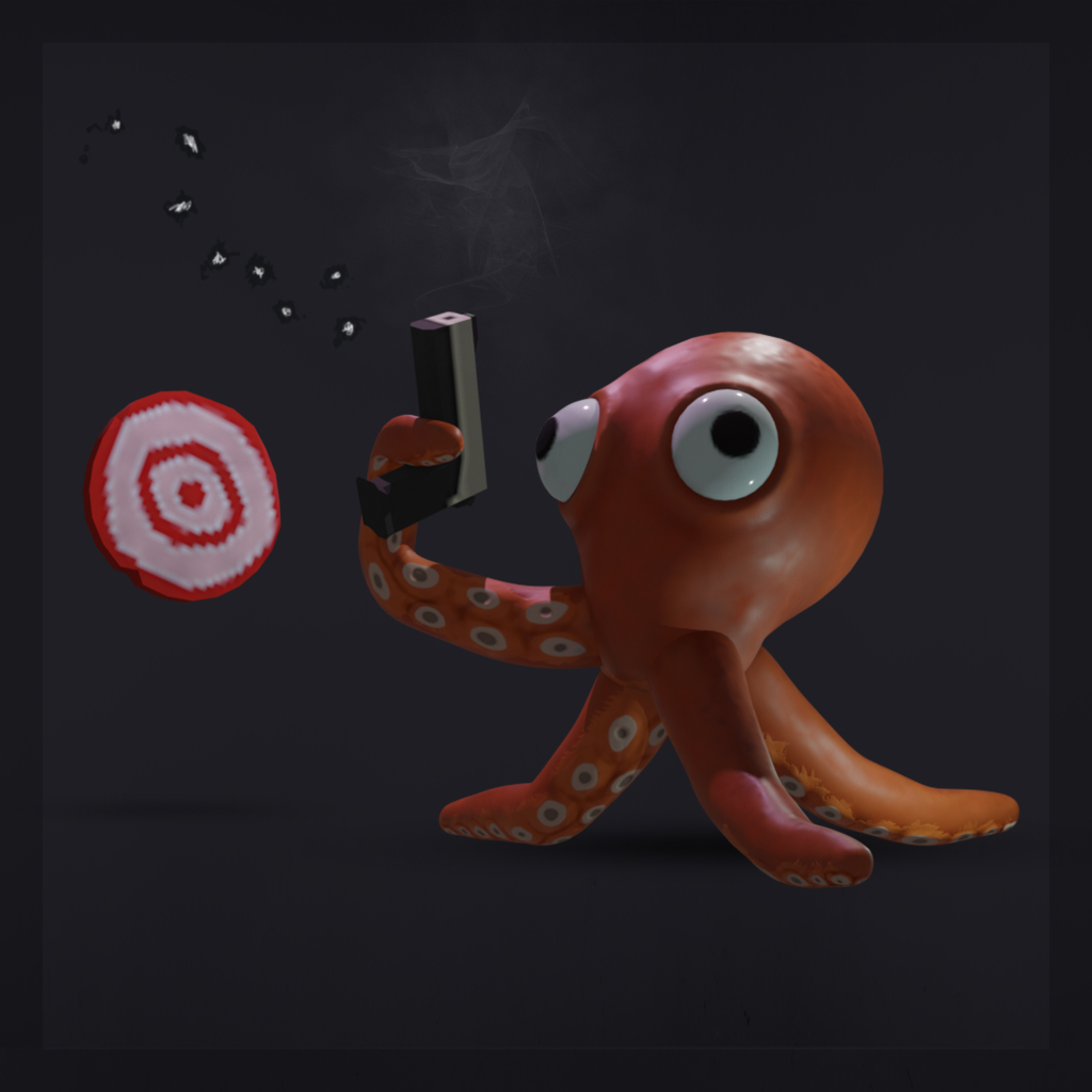 Dangerous octopus with a gun