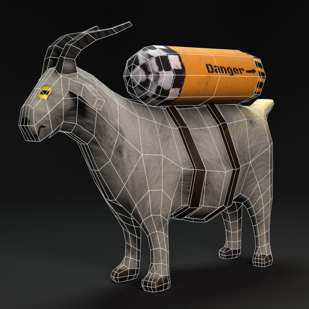 Image of pildora the goat with wireframe