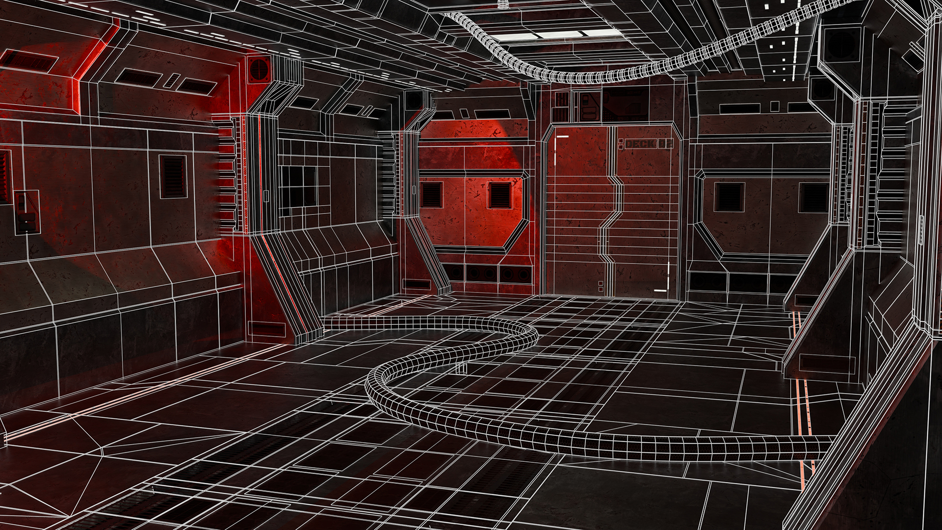 Sci-fi corridor showcase wireframe